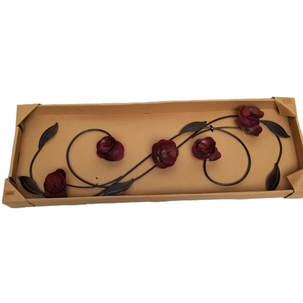 Metal Rose Scroll Wall Art 24 Inch Burgundy Black Farmhouse Cottage Decor NIB